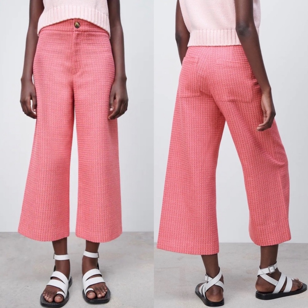 PINK ZARA CROPPED FIT TEXTURED PANTS size small